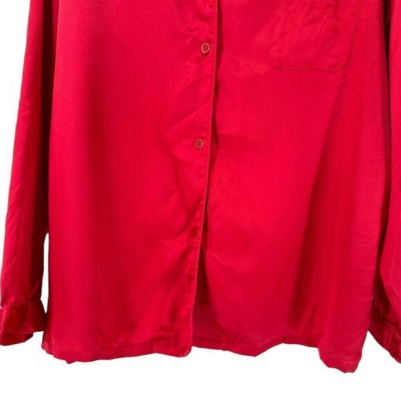 Victorias Secret Angles Pajama Top Satin Solid Red Long Sleeve Button Up Size L - Picture 4 of 13